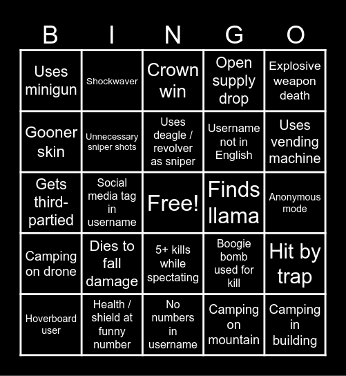 Untitled Bingo Card