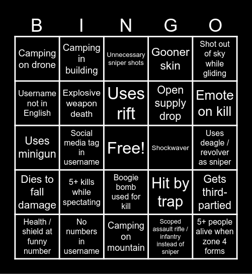 Untitled Bingo Card