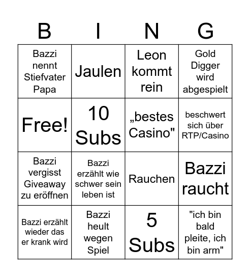 Bazzi Bingo Card