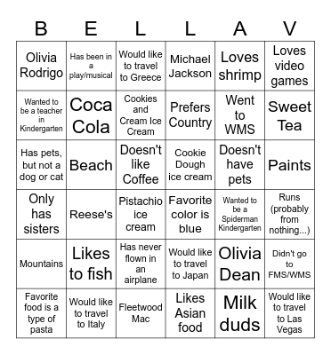 Bella Voce Bingo! Bingo Card