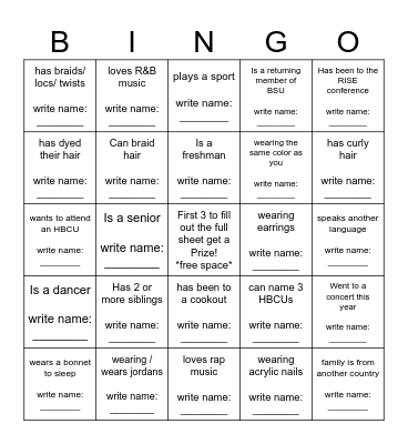 BSU BINGO Card