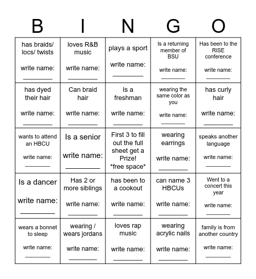 BSU BINGO Card