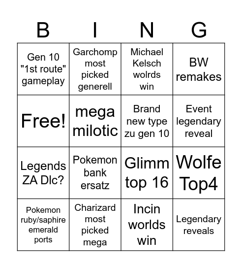 Pokemon Bingo Card