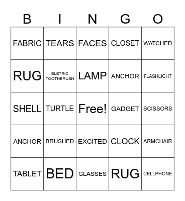 GADGETS      X       FACES Bingo Card