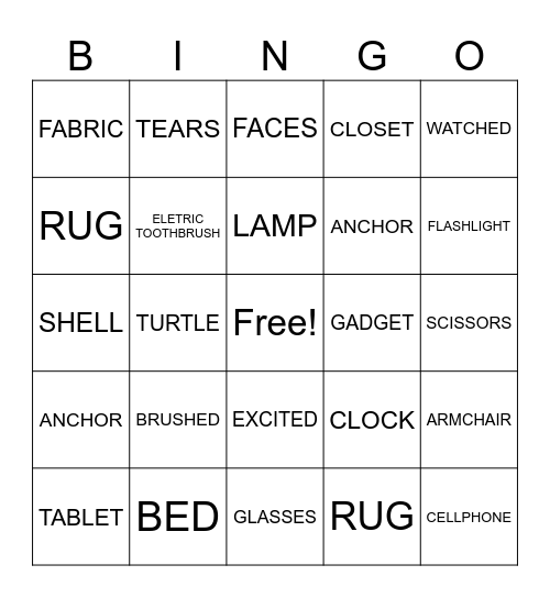 GADGETS      X       FACES Bingo Card