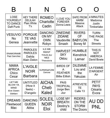 Bingo Blind Test SOULAG Bingo Card