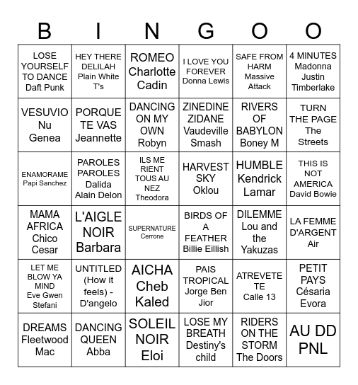 Bingo Blind Test SOULAG Bingo Card