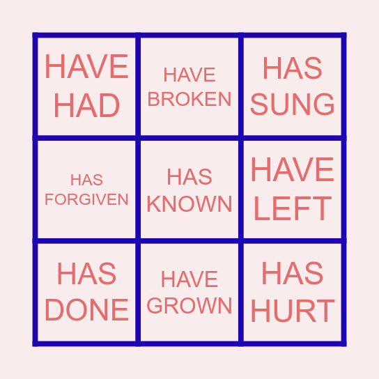 PRESENT PERFECT BINGO Card