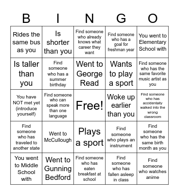 First Day Bingo Card