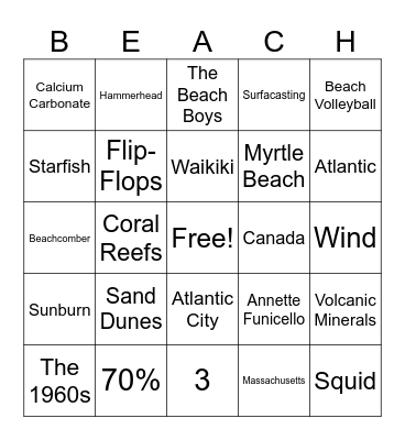 Beach Trivia Bingo Card