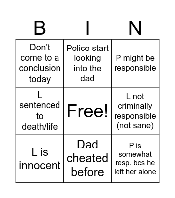 L and P Bingo Card
