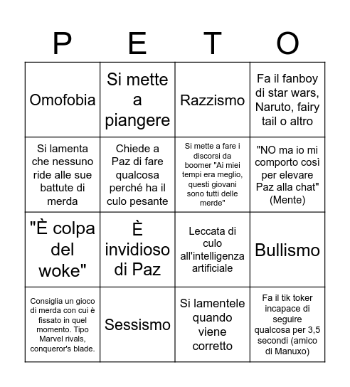 BRADPETO Bingo Card