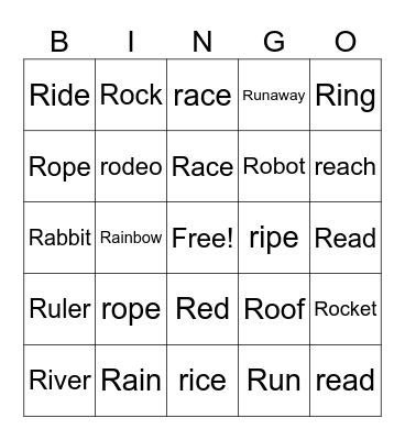 Pre-vocalic /r/ Bingo Card