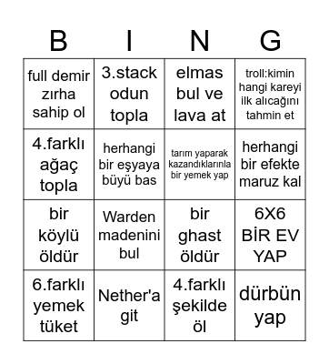 Minecraft Bingo Card