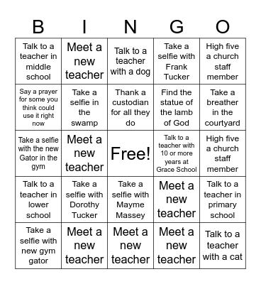 Grace School Bingo Card