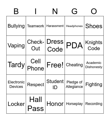 Qwest School Policies Bingo Card
