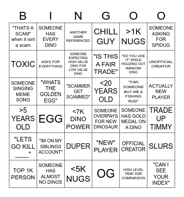 UG BIN GO Bingo Card