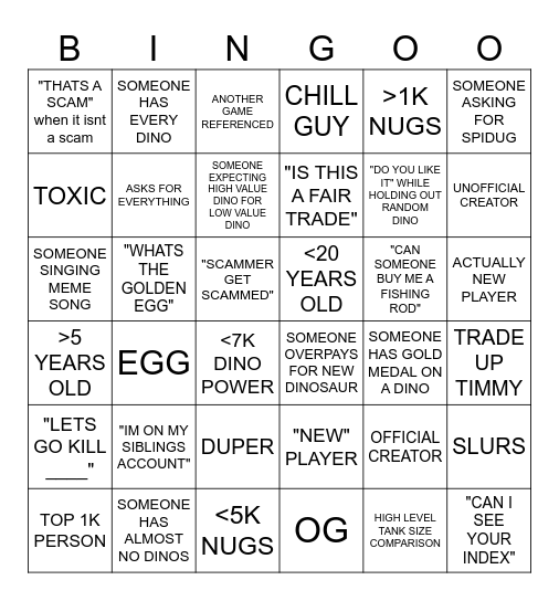 UG BIN GO Bingo Card