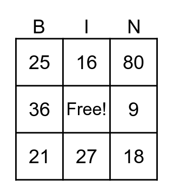 Untitled Bingo Card