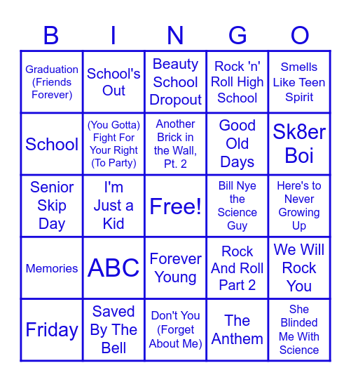 Teenage Dirtbags UNITE!! Bingo Card
