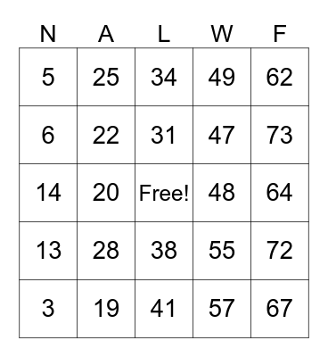 National Assisted Living Week Bingo Card