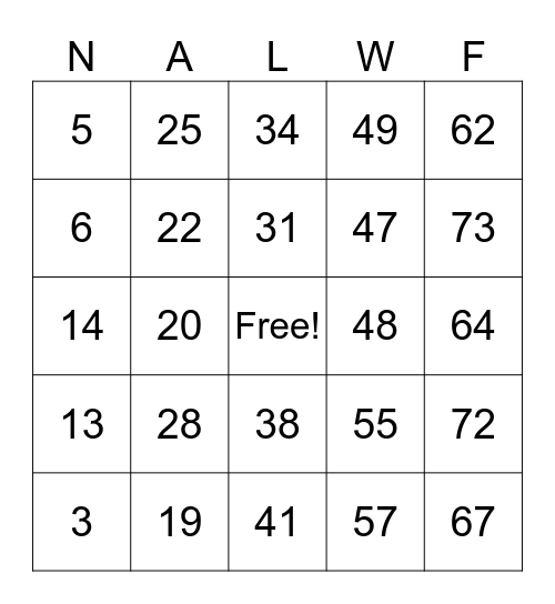 National Assisted Living Week Bingo Card
