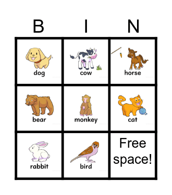 Animals Bingo Card