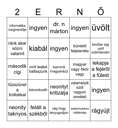 emőke bingó Bingo Card