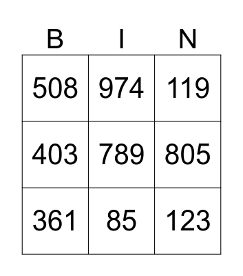 Number 1-1000 Bingo Card
