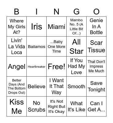 Billboard Year-End Of 1999 Bingo Card