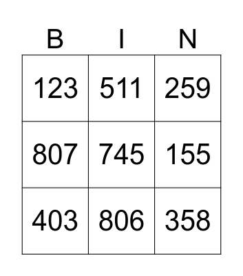 Number 1-1000 Bingo Card