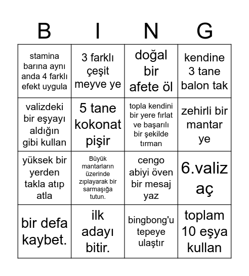 Peak Bingo Card