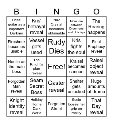 Deltarune Chapter 6 Bingo Card