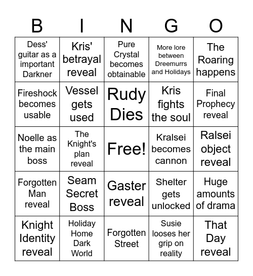 Deltarune Chapter 6 Bingo Card