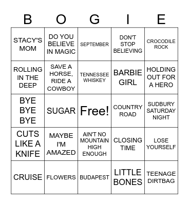 BOGIE BINGO Card