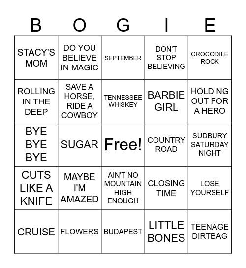 BOGIE BINGO Card