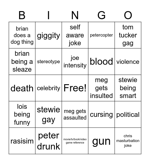 family guy Bingo Card