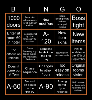 Doors The Archives update Bingo Card