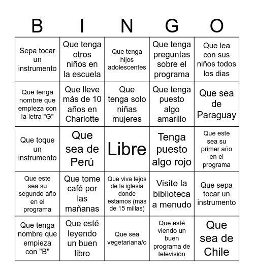 Busca a alguien que: Bingo Card