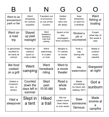 Back to School Bingo Card