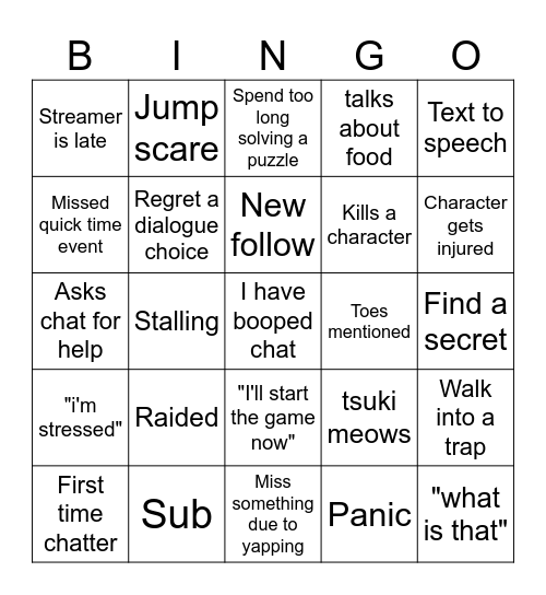 ScaredyChlo's Bingo! (post in discord) Bingo Card