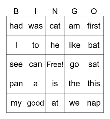Sight Words & Spelling Words Bingo Card