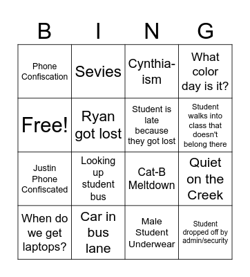HMS First Week Bingo Card