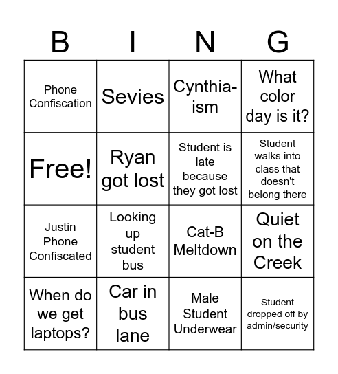 HMS First Week Bingo Card
