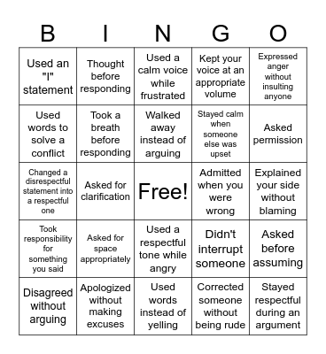 Using Our Voices Respectfully Bingo Card
