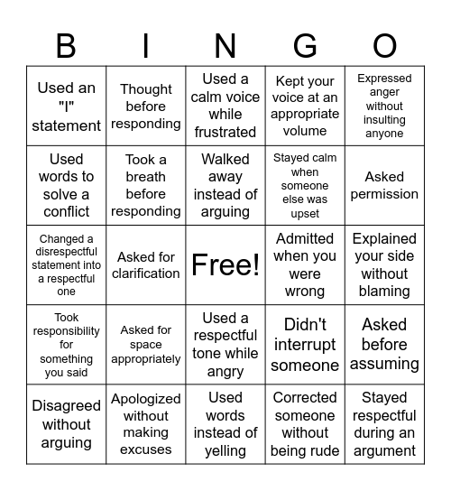 Using Our Voices Respectfully Bingo Card