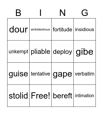 Unit 1 Vocab Bingo Card