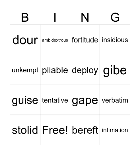 Unit 1 Vocab Bingo Card