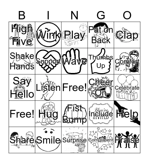 Friendly Gestures Bingo Card