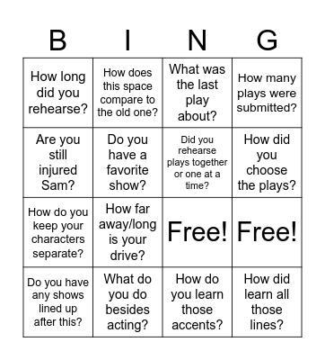 Theatre Bingo Card